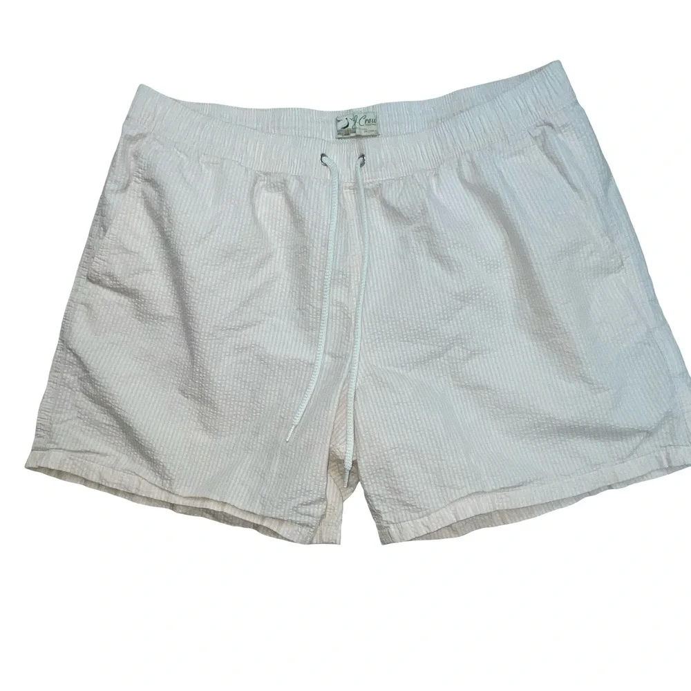 J.Crew Mens Swim Trunks Pink Seersucker Striped Mesh Lined Preppy Beach L